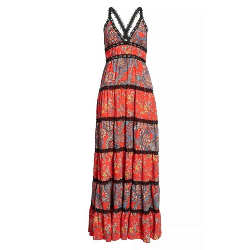 Alice + Olivia Karolina Red Tiered Halter Maxi Dress 6 - Picture 6 of 11